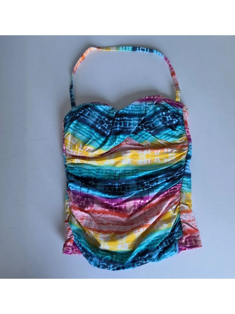 Bleu Rod Beattie Tie Dye Ruched Bandeau Tankini Top Multicolor Swimwear. Size 6